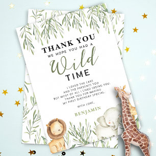 Carte De Remerciements Wild One Safari Animaux Garçon Anniversaire Minima