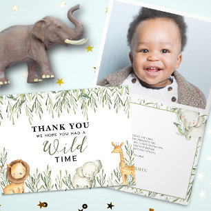 Carte De Remerciements Wild One Safari Animaux Thème Garçon Anniversaire 