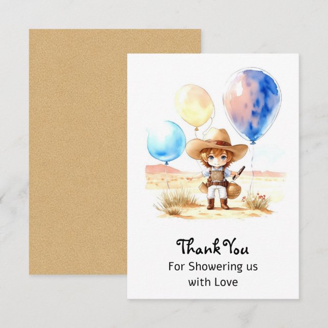 Carte De Remerciements Wild West Adventure Boy Baby shower (Devant / Derrière)