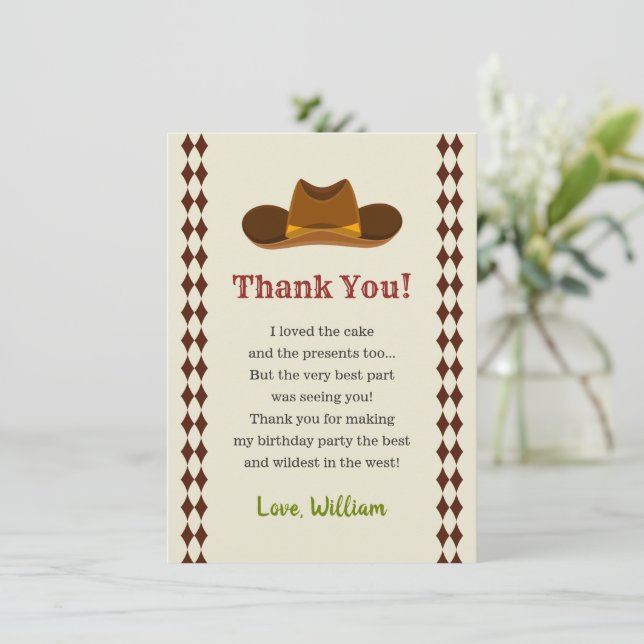 Carte De Remerciements Wild West Saloon Cowboy Fête d'anniversaire Garçon (Debout devant)