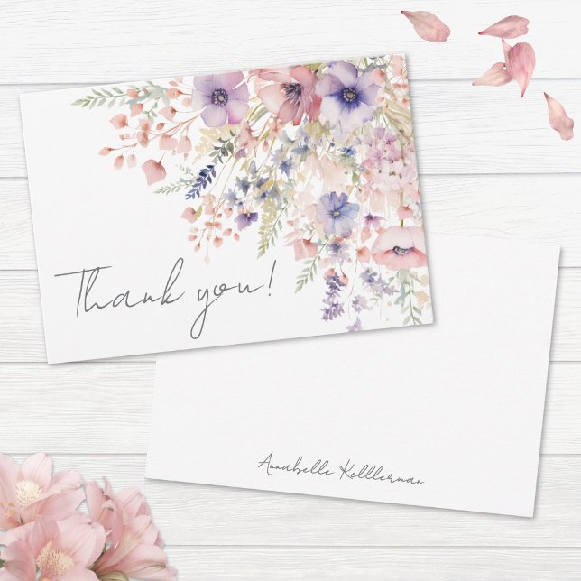Carte De Remerciements Wildflower Blush Pink Purple Floral (Wildflower Blush Pink Purple Floral Thank You Card)