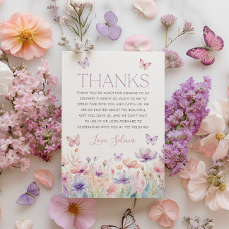 Carte De Remerciements Wildflower Butterfly Bridal Shower Thank You Card
