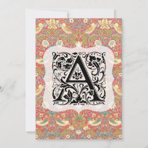 Carte De Remerciements William Morris Alphabet Strawberry Thief Crimson