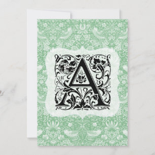 Carte De Remerciements William Morris Alphabet Strawberry Thief Green