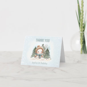 Carte De Remerciements Winter mignonne Blue Snowman garçon 1er anniversai