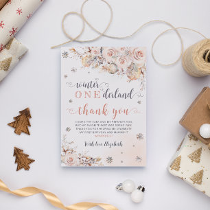 Carte De Remerciements Winter Onederland Or rose Anniversaire