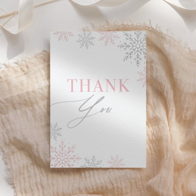 Carte De Remerciements Winter Onederland Silver Pink Parties scintillant  (Créateur téléchargé)
