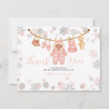 Winter Pink Girl Baby Shower Snowflakes Thank You