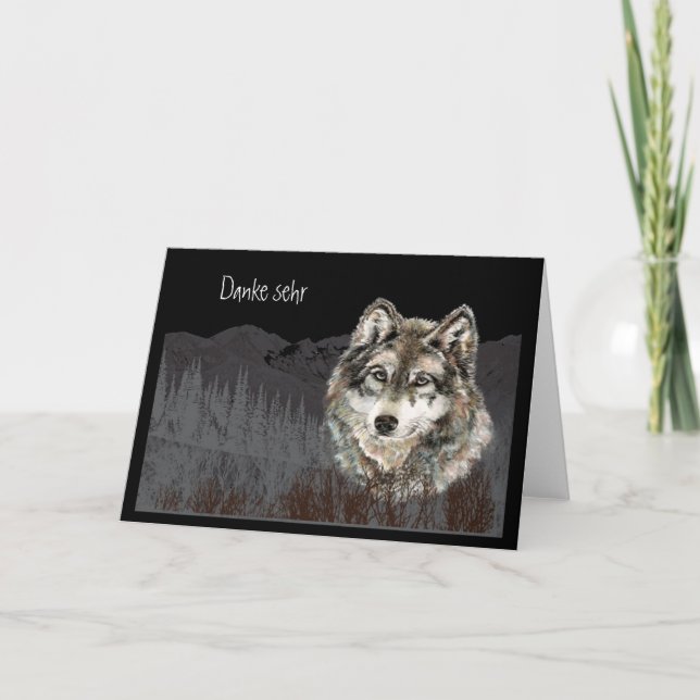 Carte De Remerciements Wolf aquarelle Danke sehr allemand (Devant)