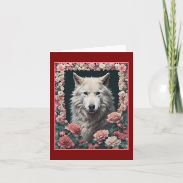 Carte De Remerciements Wolf portrait with flowers (Devant)