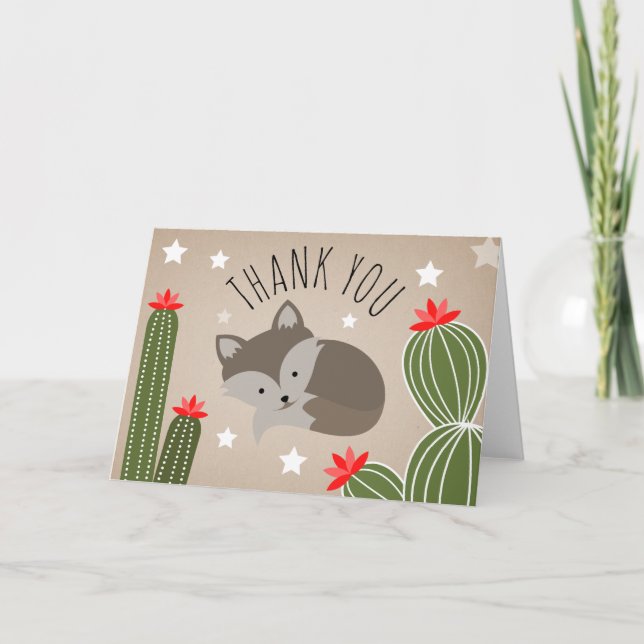 Carte De Remerciements Wolf Pup Cactus Desert Stars Baby shower (Devant)