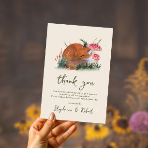 Carte De Remerciements Woodland Sleepy Fox & Champignons Baby Shower