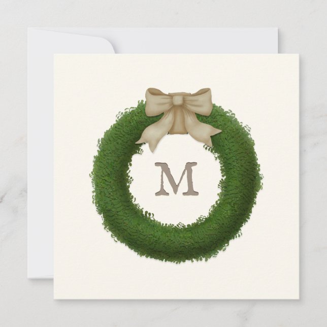 Carte De Remerciements Wreath Boxwood Avec Bow Rustique Personnalisé Mono (Devant)