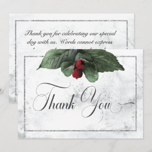 Carte De Remerciements Wreath d'hiver et Mariage cardinal rouge