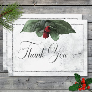 Carte De Remerciements Wreath d'hiver et Mariage cardinal rouge