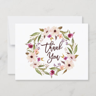 Carte De Remerciements Wreath florale Whimsical Bohemian plat