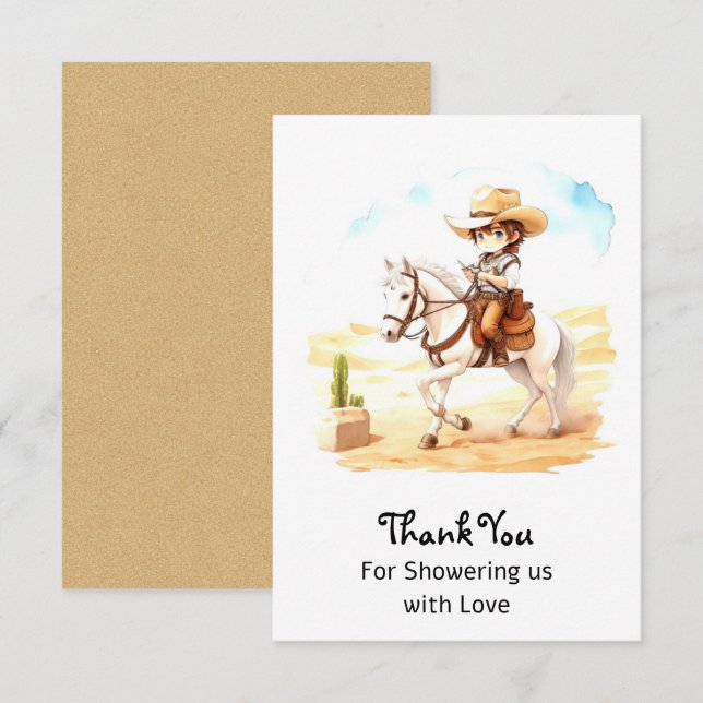 Carte De Remerciements Yeehaw Fiesta ! Aquarelle Baby shower Cowboy (Devant / Derrière)