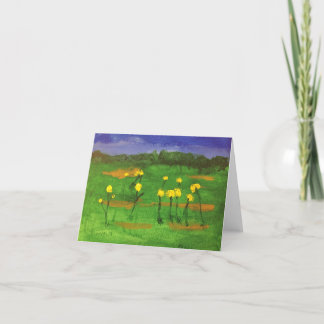 Carte De Remerciements Yellow flowers in field acrylic painting card