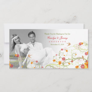 Carte De Remerciements Yellow Hibiscus & Swallows Floral Wedding Photo