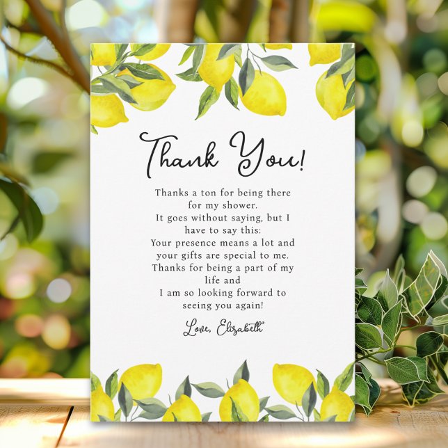 Carte De Remerciements Yellow Lemon Bridal Shower Party (Créateur téléchargé)