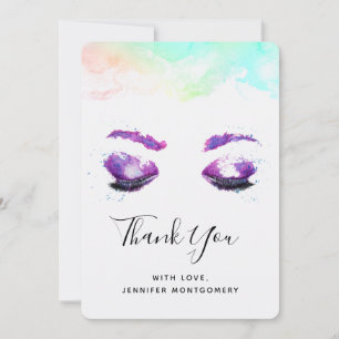 Carte De Remerciements Yeux violets glamour & sourcils aquarelle