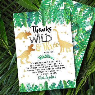 Carte De Remerciements Young Wild & Three Dinosaur Boys Troisième anniver