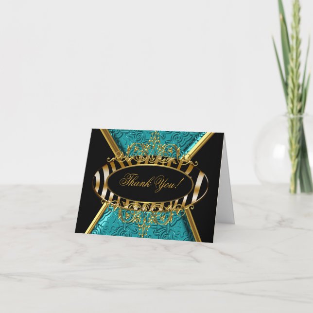Carte de remerciements Zebra Turquoise Black Gold  (Devant)