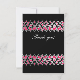 Carte De Remerciements Zig zag lignes argent, détails roses sur solide no
