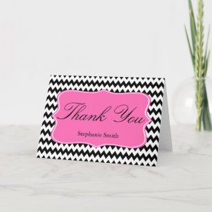 Carte De Remerciements Zigzag noir et blanc avec Fête des mariées rose ch