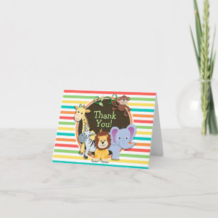 Carte De Remerciements Zoo Animaux Baby shower, Bright Rainbow Stripes