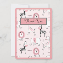 Carte De Remerciements Zoo rose Eléphant Animaux Baby shower