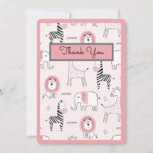 Carte De Remerciements Zoo rose Eléphant Animaux Baby shower