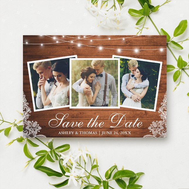 Carte de Remise de Date Rustique en Bois avec Guir (Customize to add more text or more photos to back of card.)