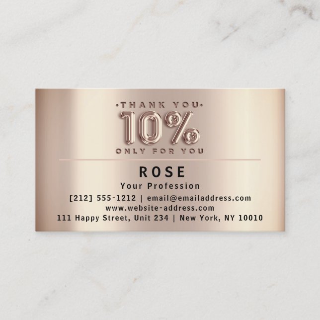 Carte De Rendez-vous 10% de réduction Logo Remerciements Rose américain (Devant)