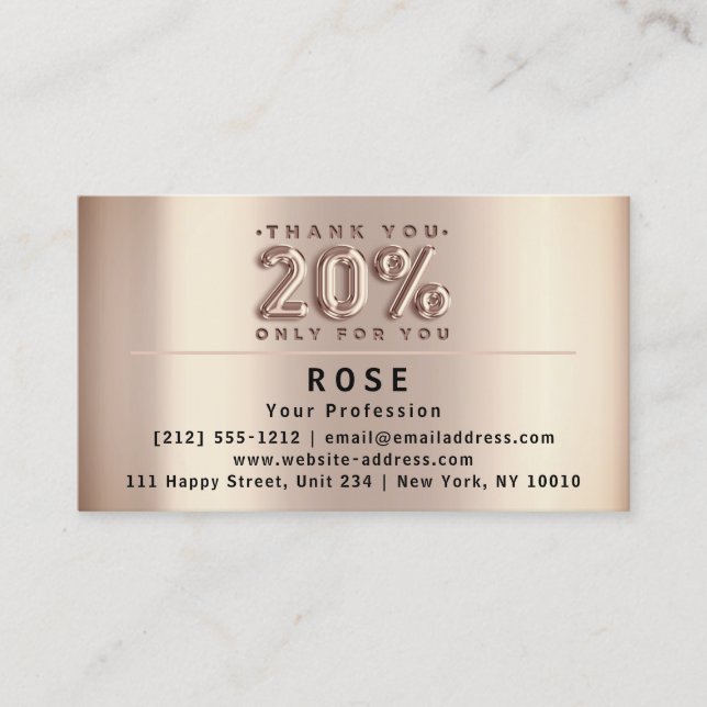 Carte De Rendez-vous 20% de réduction Logo Remerciements Rose américain (Devant)
