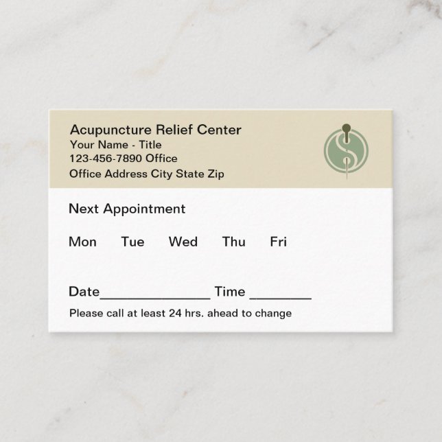 Carte De Rendez-vous Acupuncture Office Appointment Cards Design (Devant)