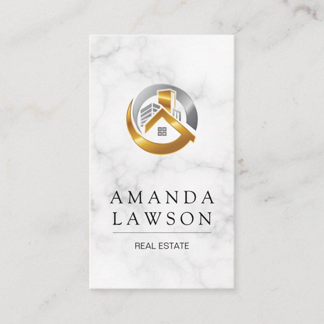 Carte De Rendez-vous Agent immobilier | Marbre | Logo Gold Silver (Devant)
