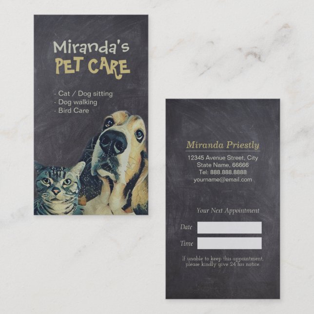 Carte De Rendez-vous Animaux de compagnie assis Bain et Grooming Salon  (Devant / Derrière)