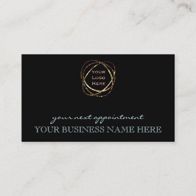 Carte De Rendez-vous Aqua moderne sur Black Custom Business Logo (Devant)
