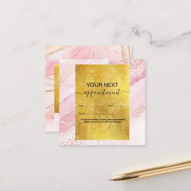 Carte De Rendez-vous Aquarelle rose moderne et huile d'or (Devant/Arrière en situation)