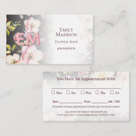 Carte De Rendez-vous Aquarelle rose Roses jaunes sur noir, Monogramme