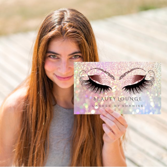 Carte De Rendez-vous Artiste maquillage Eyelash Rose Glam Parties scint (Makeup Artist Eyelash Rose Glam Glitter Hairdstyle Appointment Card)