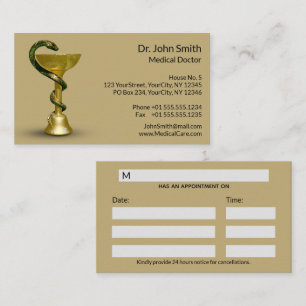 Carte De Rendez-vous Beige Médicale Bowl serpent Hygieia Gold Caduceus