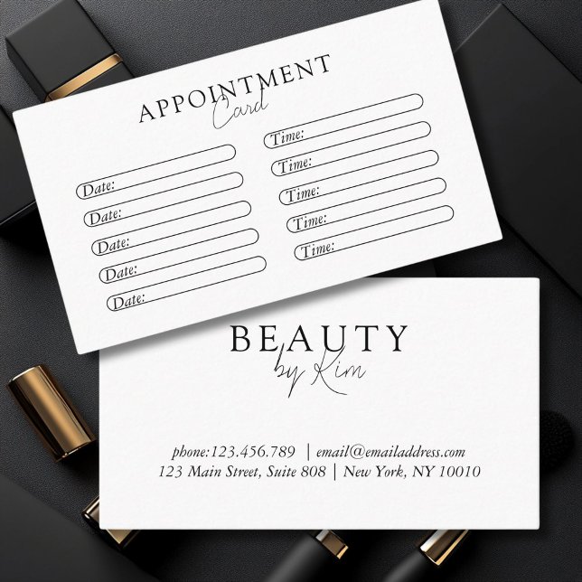Carte De Rendez-vous Blanc & Noir, Minimal, Élégant, Salon (White & Black, Minimal, Elegant,  Trendy, Salon Appointment Card)