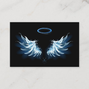 Carte De Rendez-vous Blue Glowing Angel Wings on black background