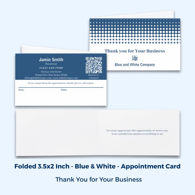 Carte De Rendez-vous Blue & White Folded Combined Thank You & (Blue & White Folded Combined Thank You & Appointment Card)