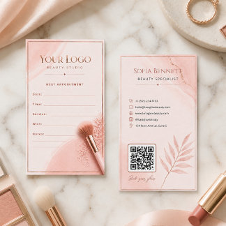 Carte De Rendez-vous Blush Rose Gold Code QR Marque de Salon Féminin