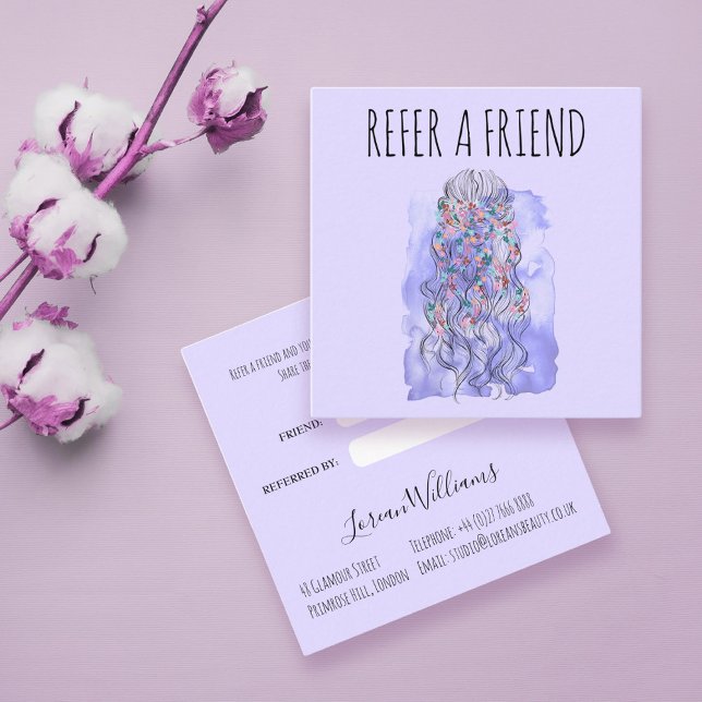 Carte De Rendez-vous Boho Chic Violet Mariée Coiffure Aquarelle Floral (Créateur téléchargé)
