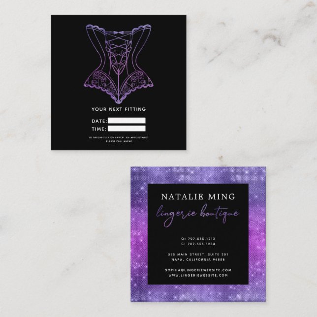 Carte De Rendez-vous Boutique Lingerie Parties scintillant violet Proch (Devant / Derrière)