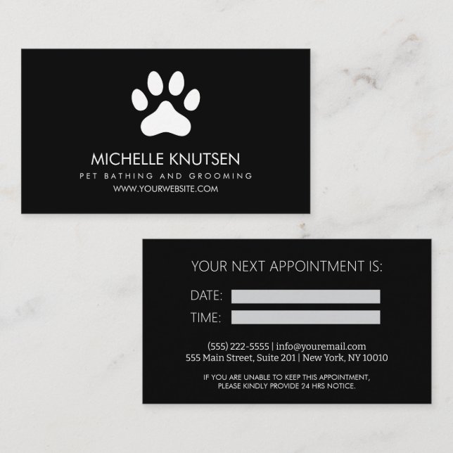 Carte de rendez-vous branchée pour animaux de comp (Devant / Derrière)